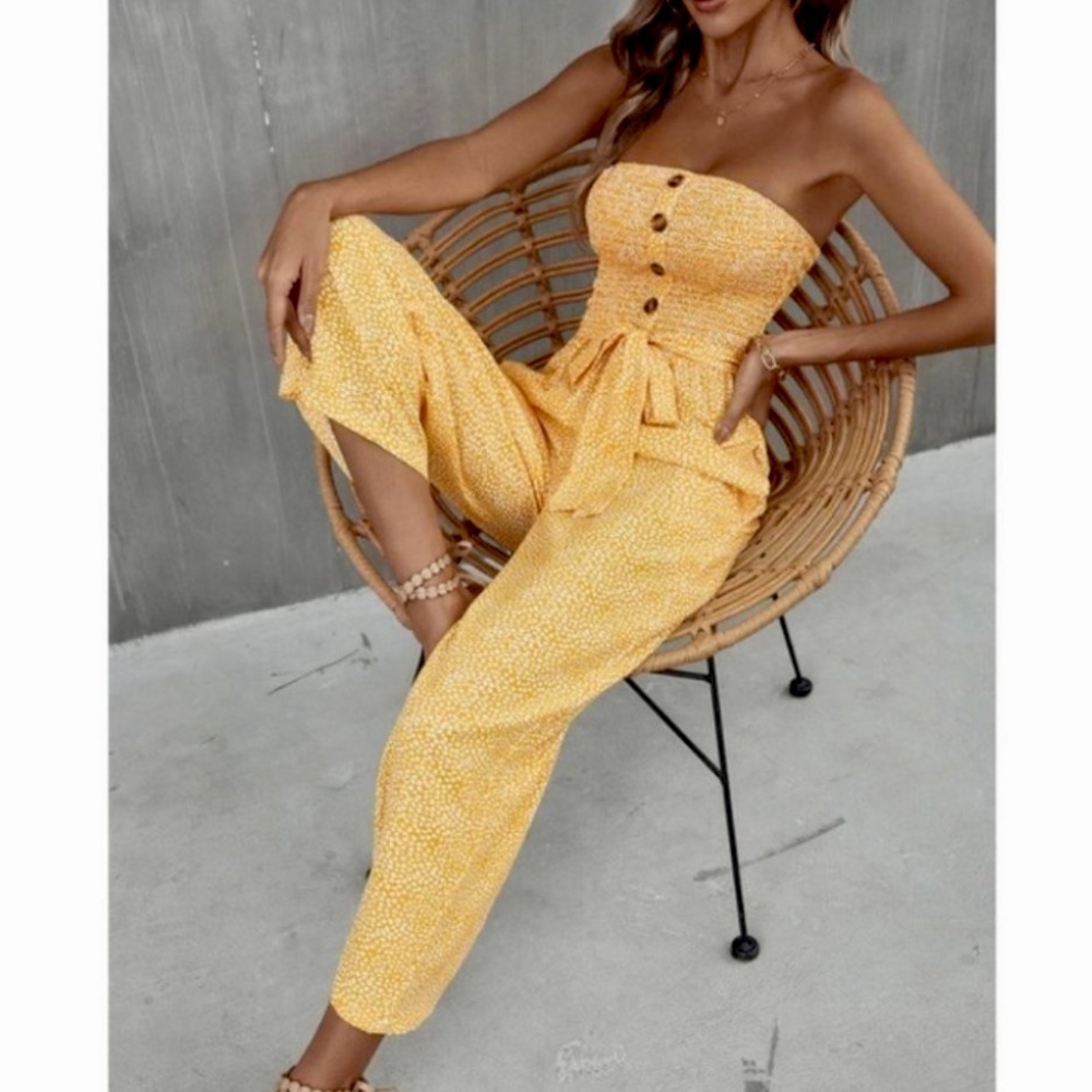 Yellow Boho women’s side belted tube jumpsuit